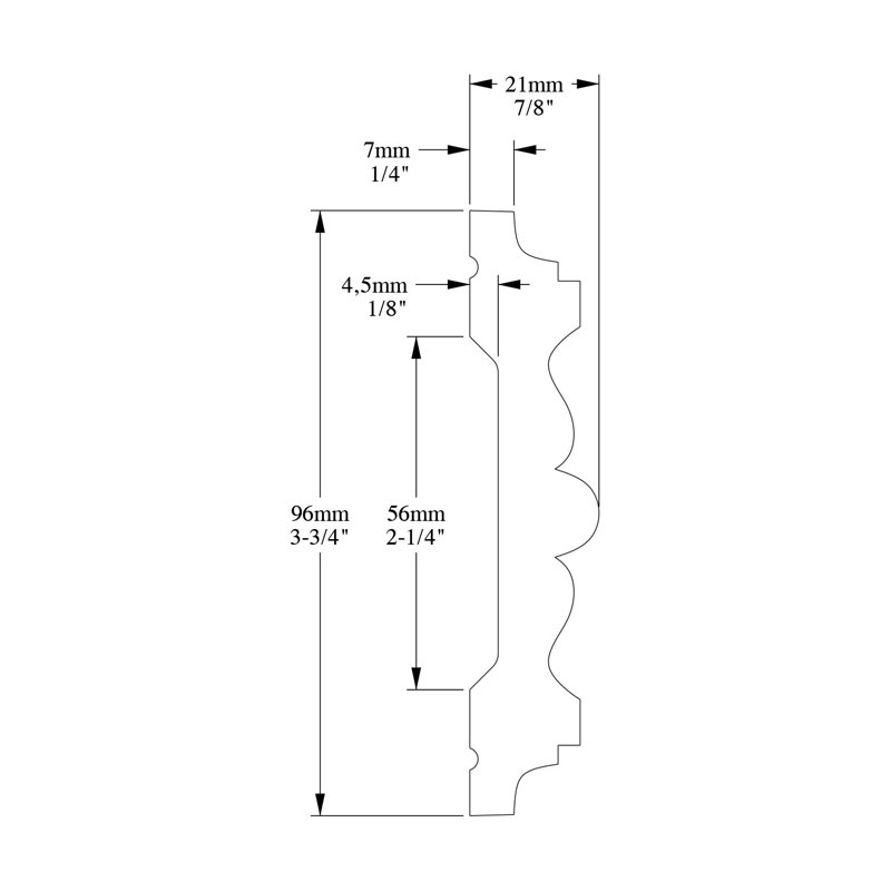 Moulure de panneau en polyuréthane blanc apprêté P 3/4 po x l 3-3 / 4 po x L 78-3 / 4 po