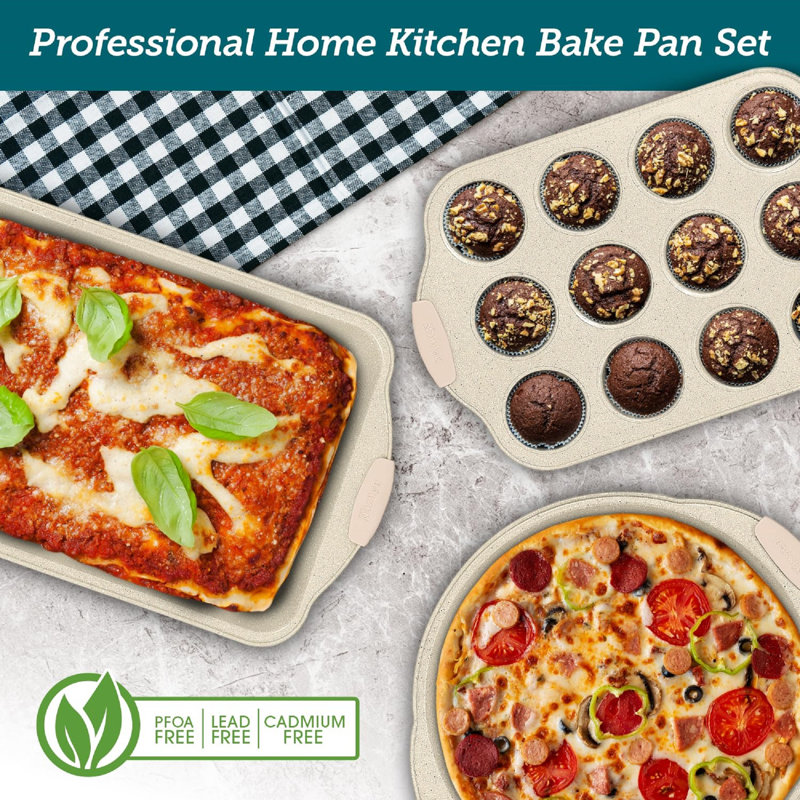 Bakken- Swiss 18 Piece Non-Stick Steel Bakeware Set, White Marble