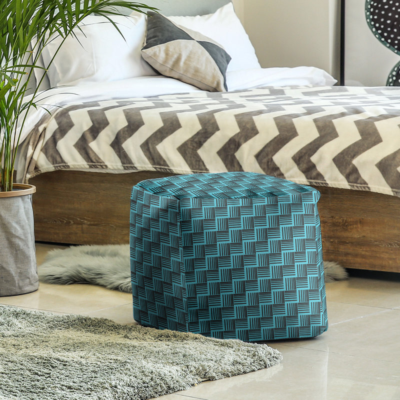 Repose-pieds cubique à rayures classic basketweave, Noir / bleu sarcelle