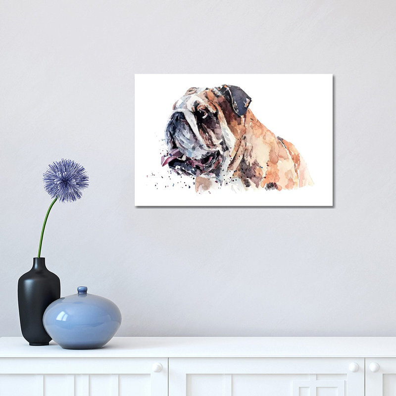 «English Bull Dog II» par EdsWatercolours - impression sur toile tendue, H 12 po x l 18 po x 1,5 po, Toile tendue