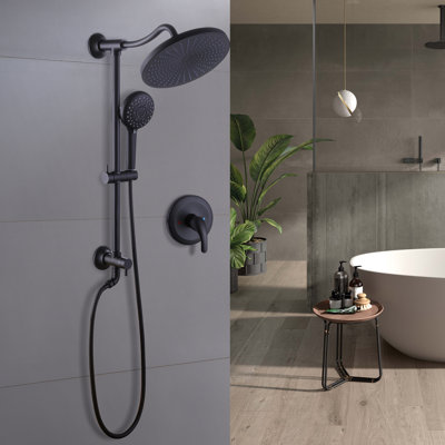 5 Spray Modes for Your Mood,Your Shower Experience Matters-Matte Black 10" Rain Shower Head with Handheld & Slide Bar, Complete Set