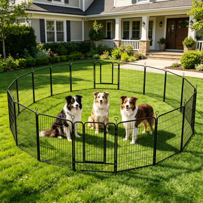 40 Inch 16 Panels Heavy Duty Metal Dog Playpen, Indoor & Outdoor Foldable Pet Exercise Pen with Auto-Lock Gate, Anti-Rust Puppy Fence