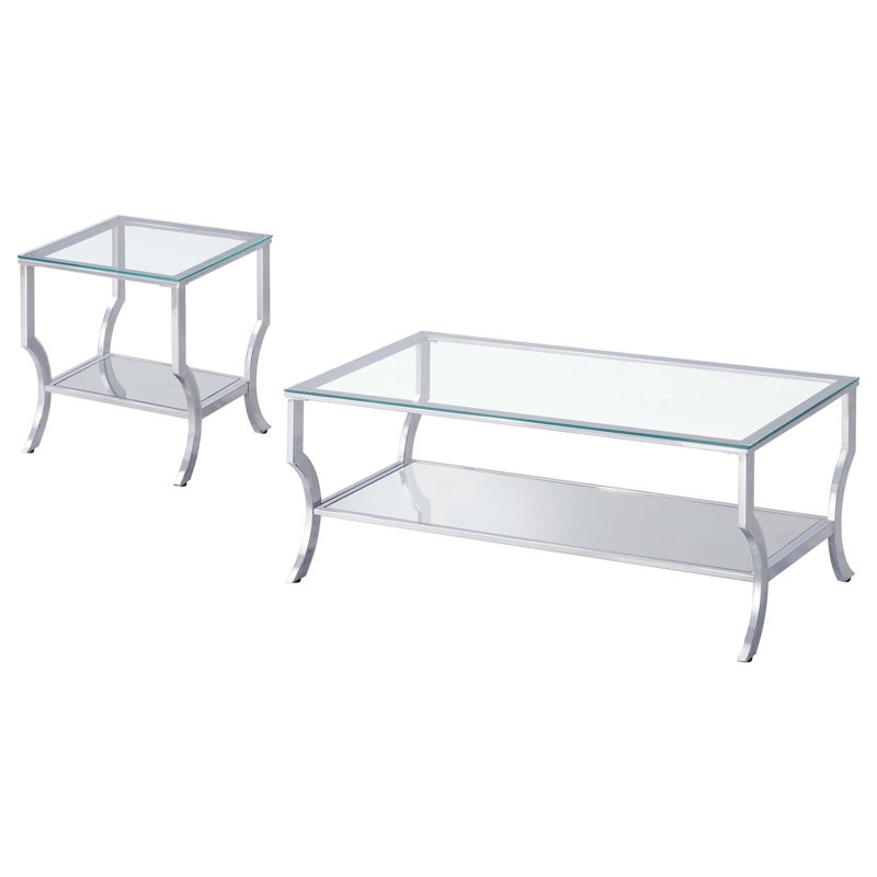 Modern Chrome 2-Piece Glass Coffee Table Set