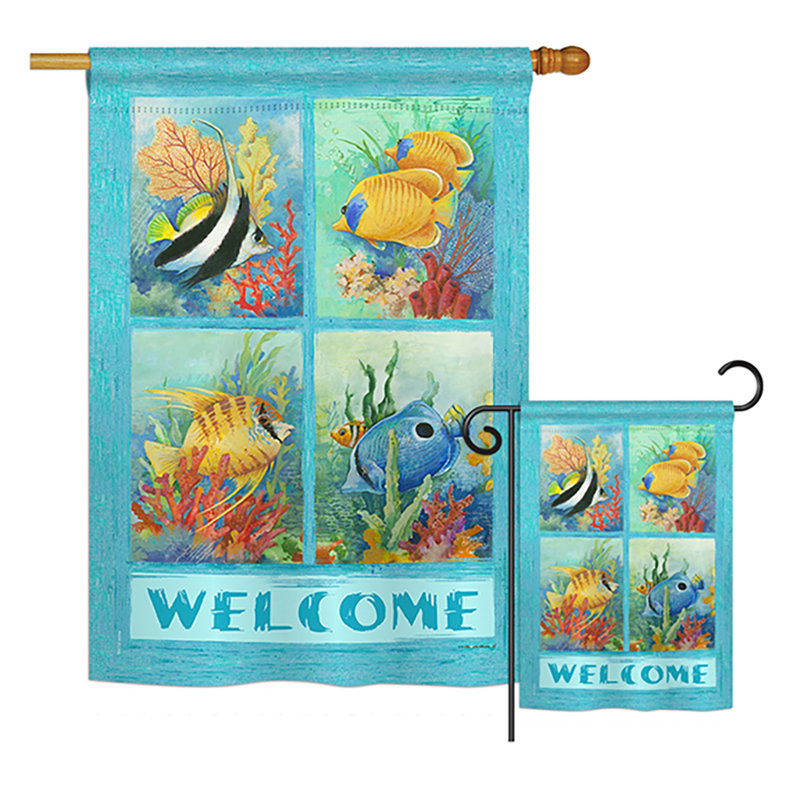 Poisson tropical, collage animaux de mer, imprimé vertical décoratif à 2 côtés en polyester american