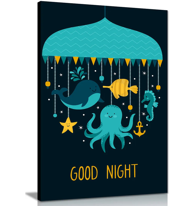 Cute Cartoon Characters Good Night - Wrapped Canvas Print, 76cm H x 51cm W