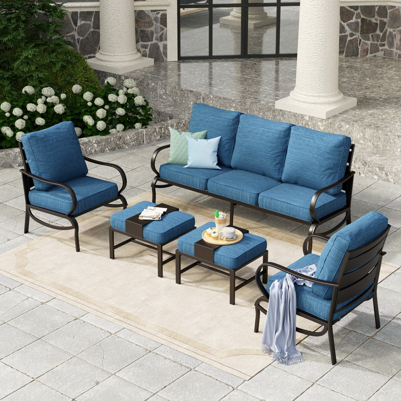 Tapasi Outdoor Patio Conversation Furniture Set, Peacock Blue, No