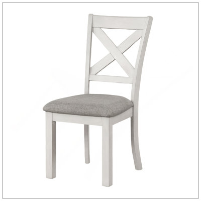 Modern Simple Rustic White Oak 2Pc Side Chairs Dining Room Furniture Cross Back Cushion Seat Chair