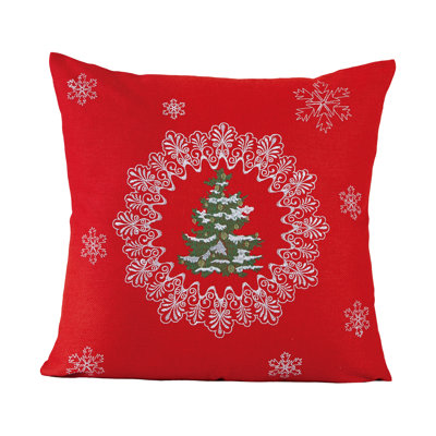 Violet Linen Seasonal Xmas Christmas Holiday Glaze Solid Red Pattern, Polyester Burlap Fabric, Applique Embroidered, Emblem , 18 Inch x 18 Inch, Square, Decorative Accent Throw Pillow Cover