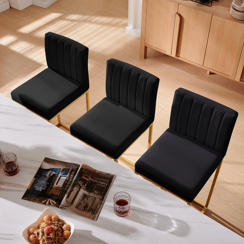 Upholstered Counter Stool with Metal Frame (Set of 2), Black