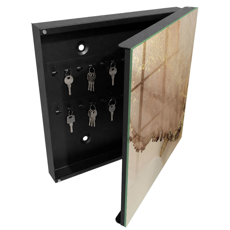 Decorative key box for wall, Opens to the left, 30x30x5, Black, Subtle beiges with a transparent effect, 