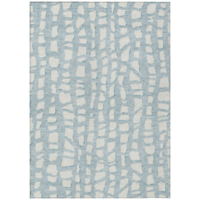 8' X 10' Sky Blue And Ivory Abstract Washable Indoor Outdoor Area Rug