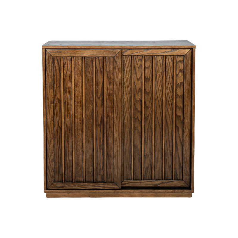Mid Century Sideboard: Solid Wood Decorative. 2 Sliding Door Storage For Various Areas. , Walnut Colored Cabinet With Doors & Adornment, Living Room, Kitchen, Dining, Entryway, Hallway,