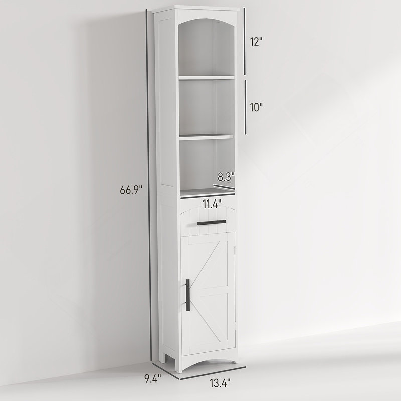 Armoire de rangement étroite étroite avec tiroir et grande salle de bain, Blanc
