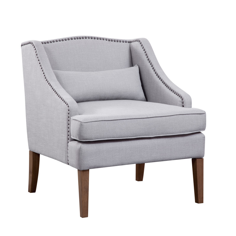 Kaden Upholstered Square Wing Back Armchair with Nail Trim, Ritz Silvery Gray