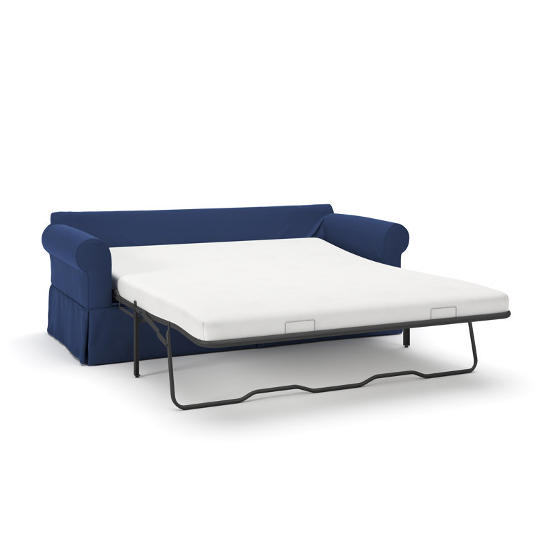 Amari 84" Rolled Arm Slipcovered Sleeper Sofa with Reversible Cushions, Canvas Navy Sunbrella® Canvas