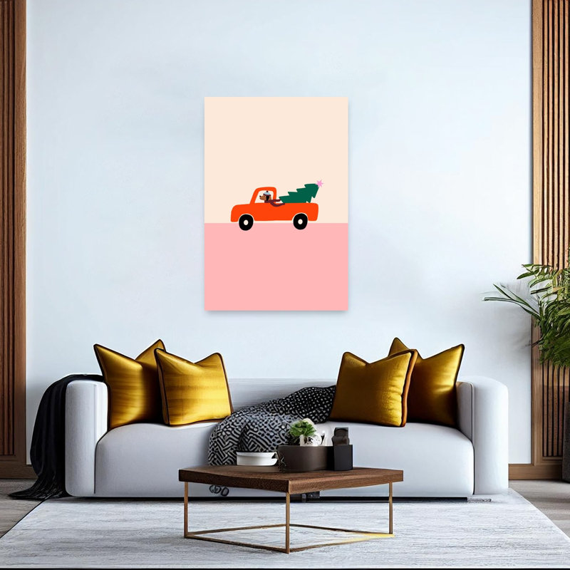 Dog Christmas Tree Truck Abstract Contemporary Christmas Tree Dog Winter Landscape Wall Art Print 1 Piece Wrapped Canvas Wall Art