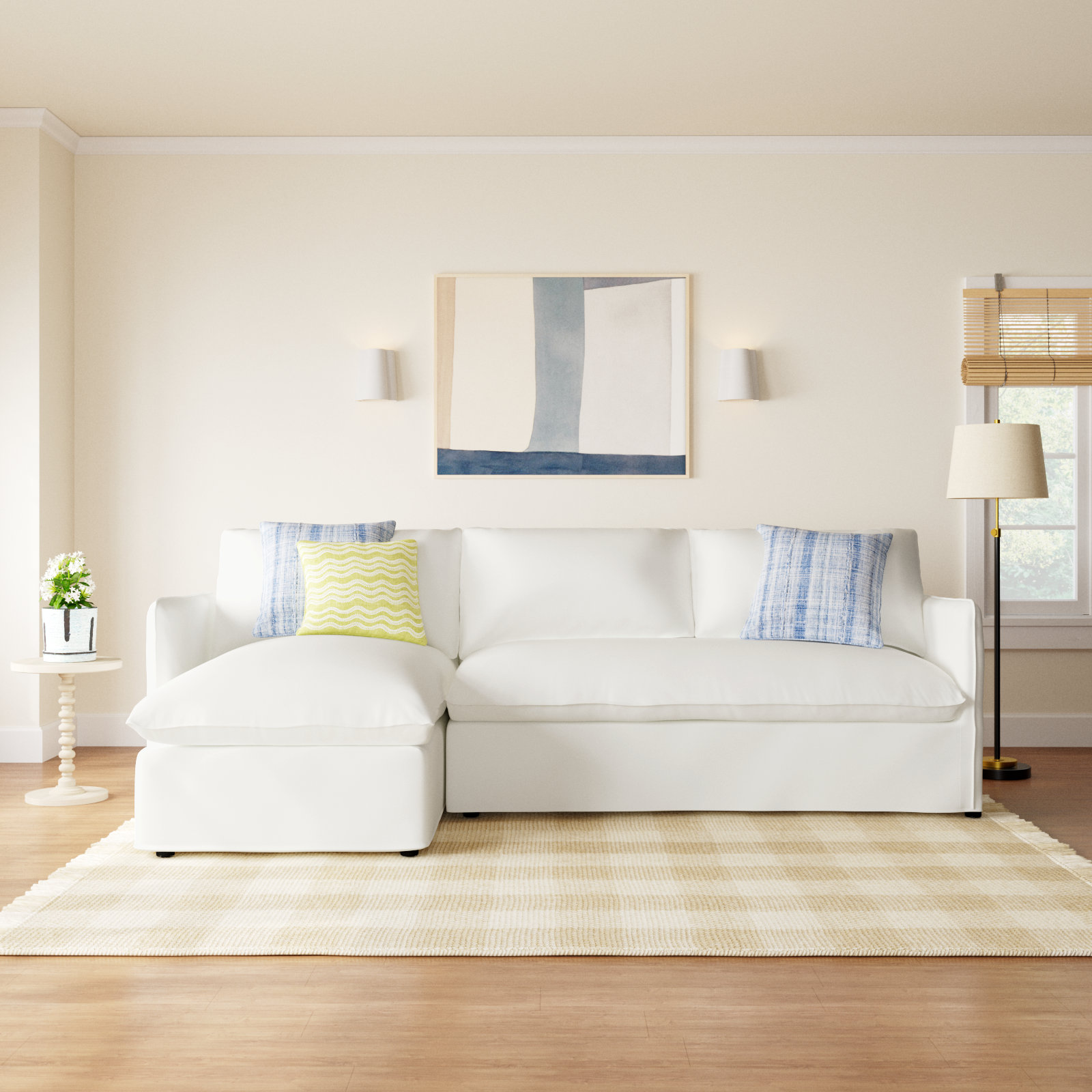 Bellatrix Sectional with Chaise, Bayou Off White Canvas, Left Hand Facing