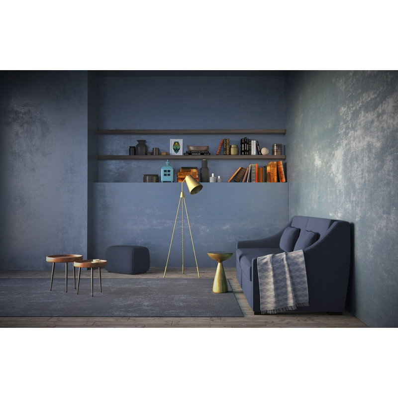 Crosby Slope Arm Sofa, Box Weave Linen Blue Print, 32.5" H x 96" W x 38" D, Dark Brown