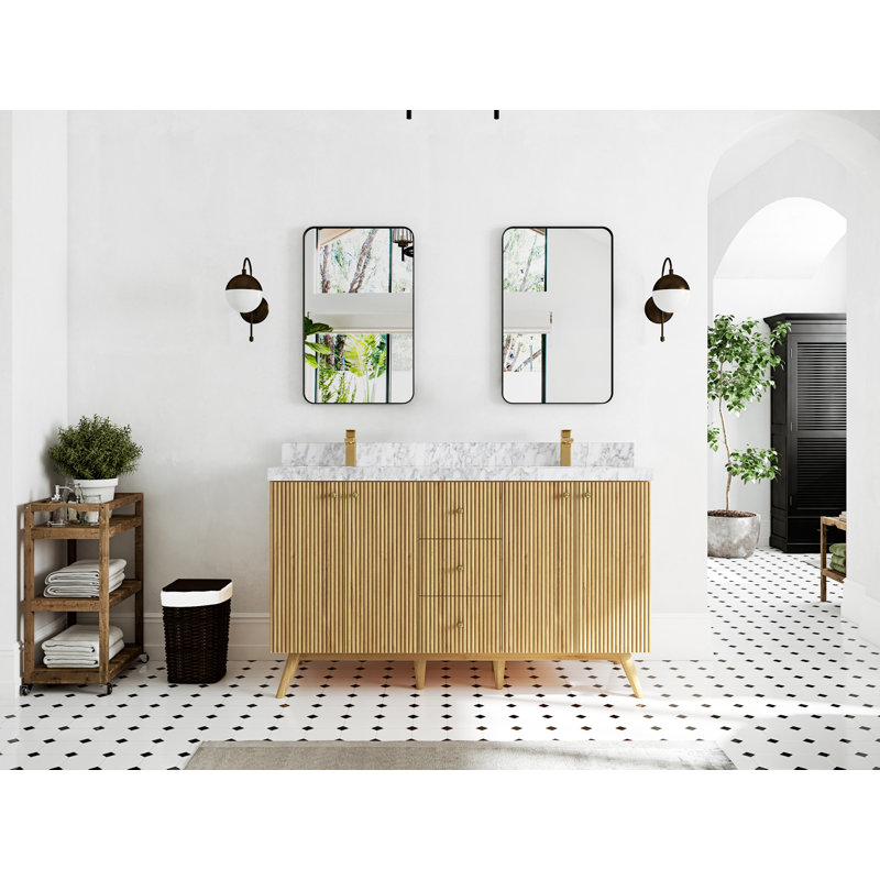 Dietger 60'' Double Bathroom Vanity with Top, Carrara Marble