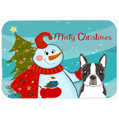 Caroline's Treasures Snowman Buddies with Boston Terrier Glass Cutting Board