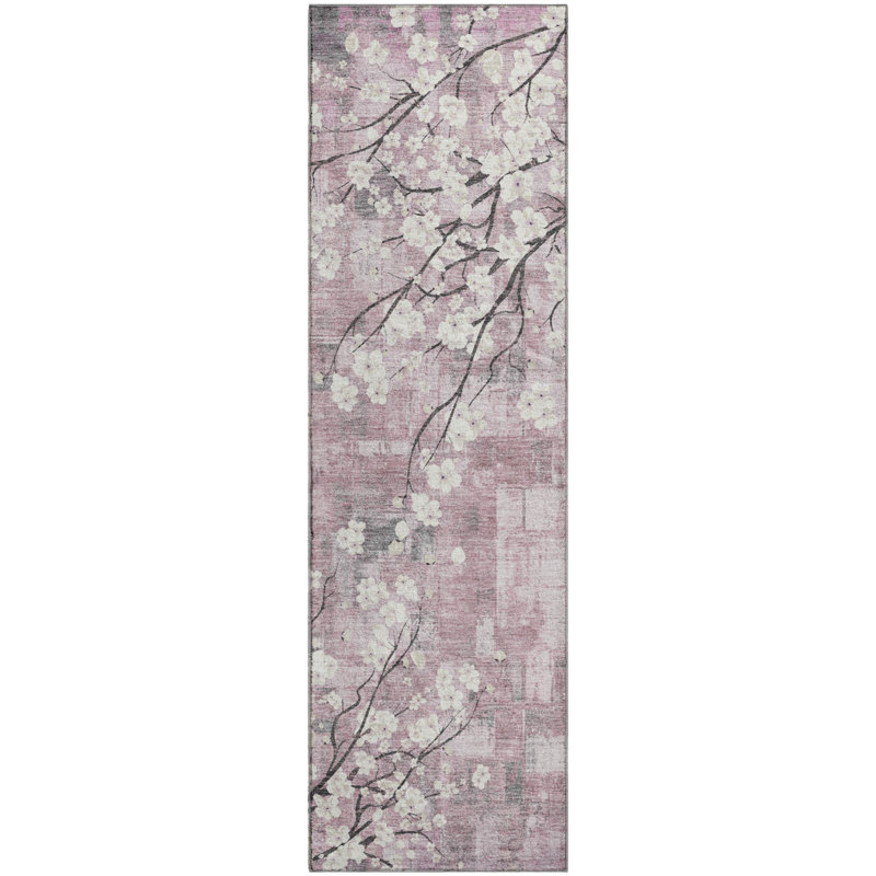 Tapis floral lavable à la machine de qualité supérieure Mayfield AMF2248, Rosé, Tapis de couloir 2 pi 3 po x 7 pi 6 po