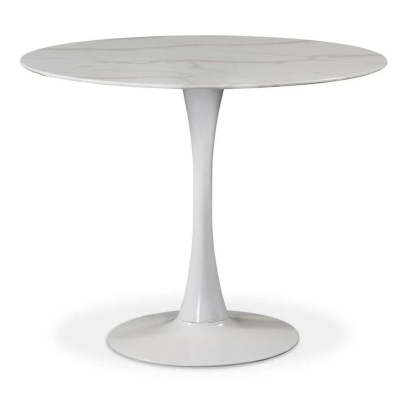 Table de salle à manger ronde en faux marbre 36 po avec base en aluminium blanc Bulters - Design minimaliste moderne