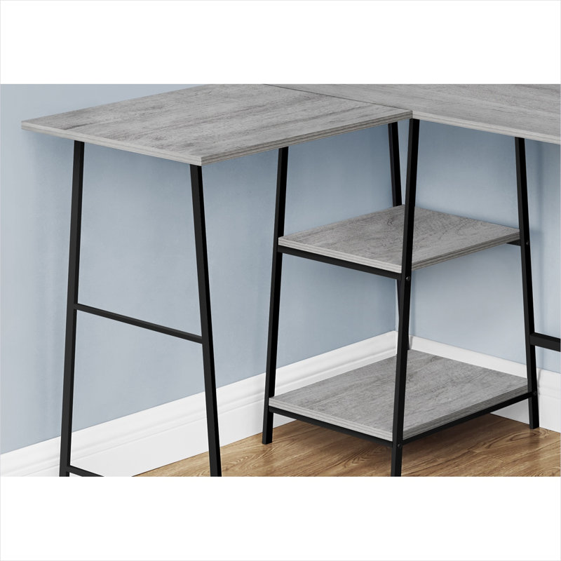 Bureau d'ordinateur en L en métal avec tablettes, stratifié gris neutre, poste de travail d'angle peu encombrant, 48 pouces, pour le bureau à domicile