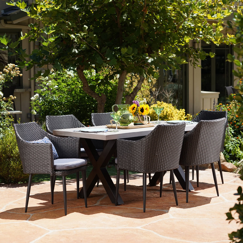 Ensemble repas 7 pièces avec coussins Callidora, Mélange de noirs