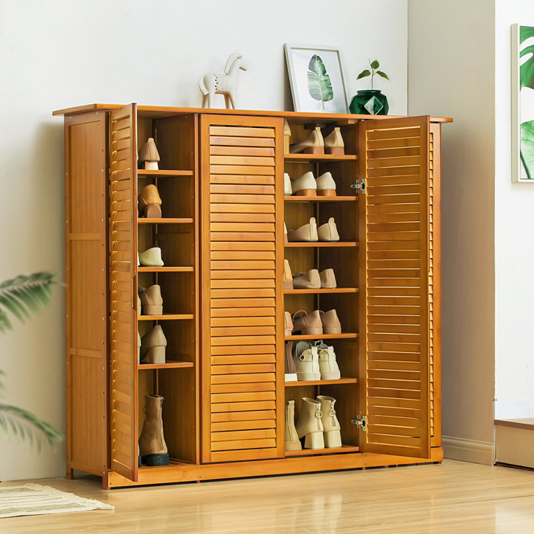 MoNiBloom 9 Tier Shoe Rack Organizer Modern Bamboo Cabinet with Door 46  Pairs Heels Boots Hallway Entryway & Reviews