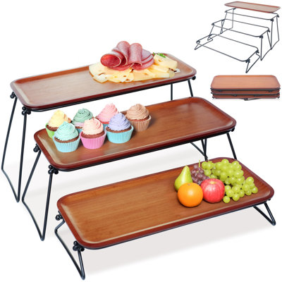 3-Tier Dark Bamboo Serving Tray