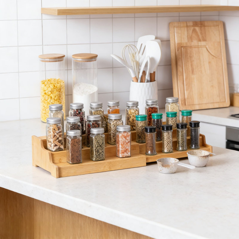 Étagère à épices en bambou extensible à 3 niveaux - Tablette de rangement polyvalente pour comptoir de cuisine, salle de bain, bureau et chambre à coucher