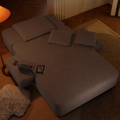 Canapé-lit Bonur de 48,5 po en velours côtelé Boneless avec pochette de rangement et 3 coussins pour petits espaces, salon, appartement