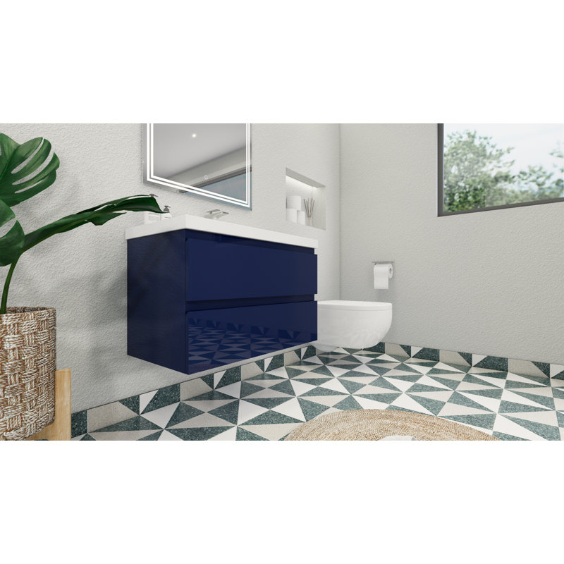 Berroa 35.5'' Single Bathroom Vanity with Plastic Top, Hight Gloss Night Blue