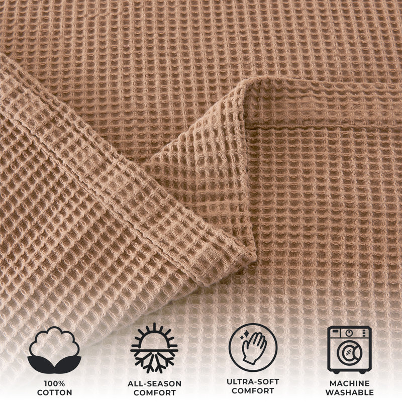 King Size Toffee Cotton Waffle Weave Blanket