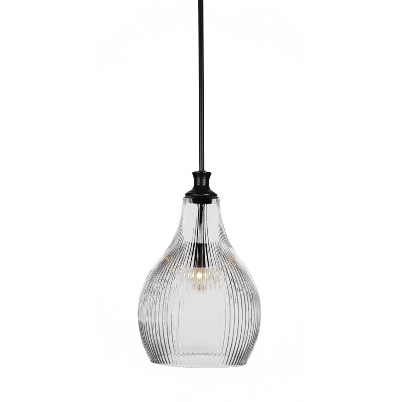 Carina Stem Hung Pendant With 12.25" Glass, Frosted, Matte Black