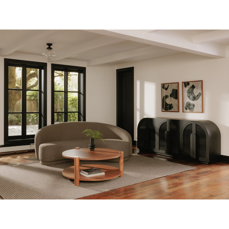 82.25" Round Arm Curved Loveseat, Maya Taupe Boucle