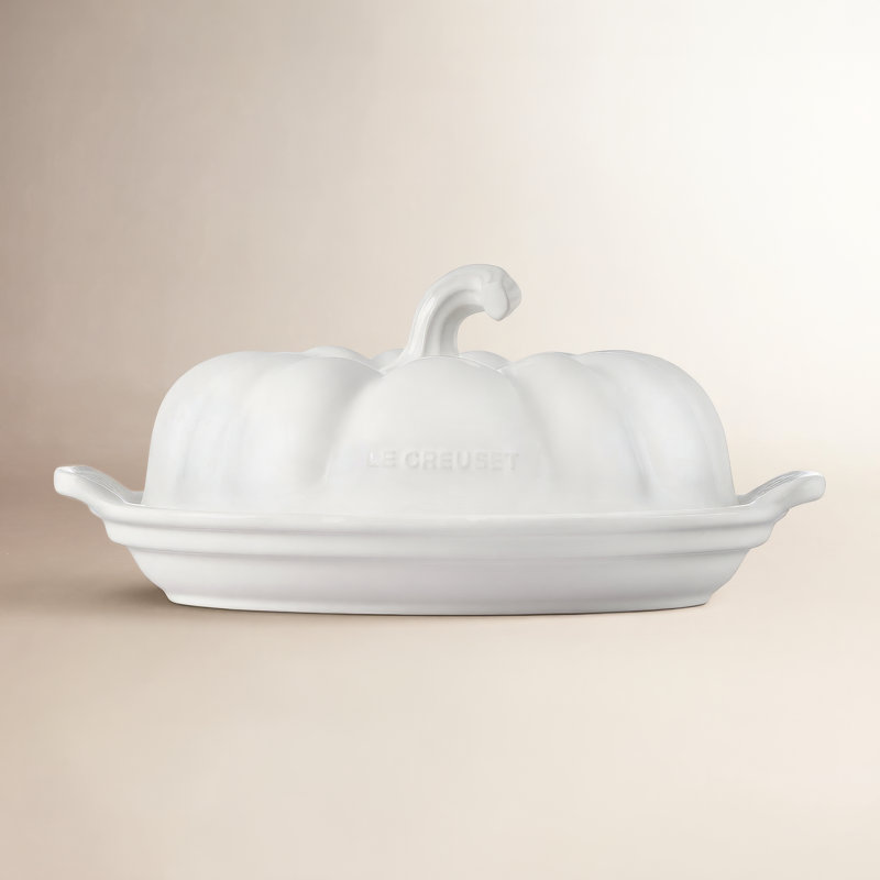 Le Creuset Figural Pumpkin Covered Butter Dish, White