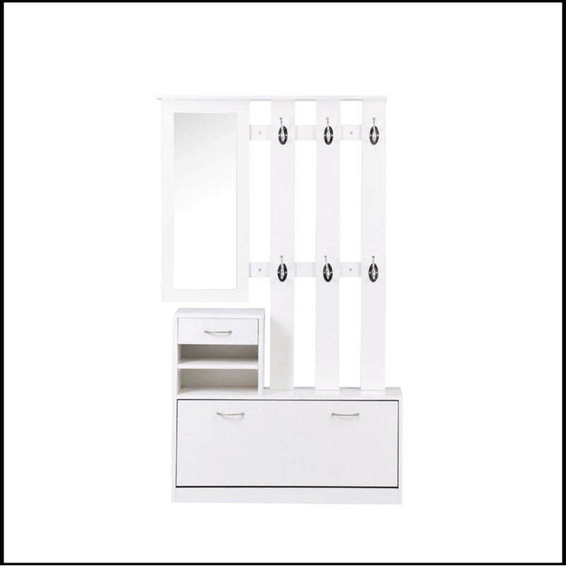 Combination Model Gate Cabinet With Shoe Cabinet+Hang Shelf+ Mirror, White