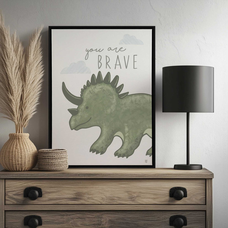 «You Are Brave Dinosaur» par Elizabeth Tyndall, reproduction d'art, L 24 po x H 32 po, Blanc, Toile avec cadre