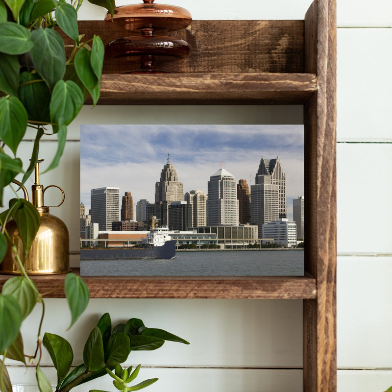 USA Michigan Wayne County Detroit along Detroit River from Windsor Ontario Canada 1 Piece Wrapped Canvas Wall Art