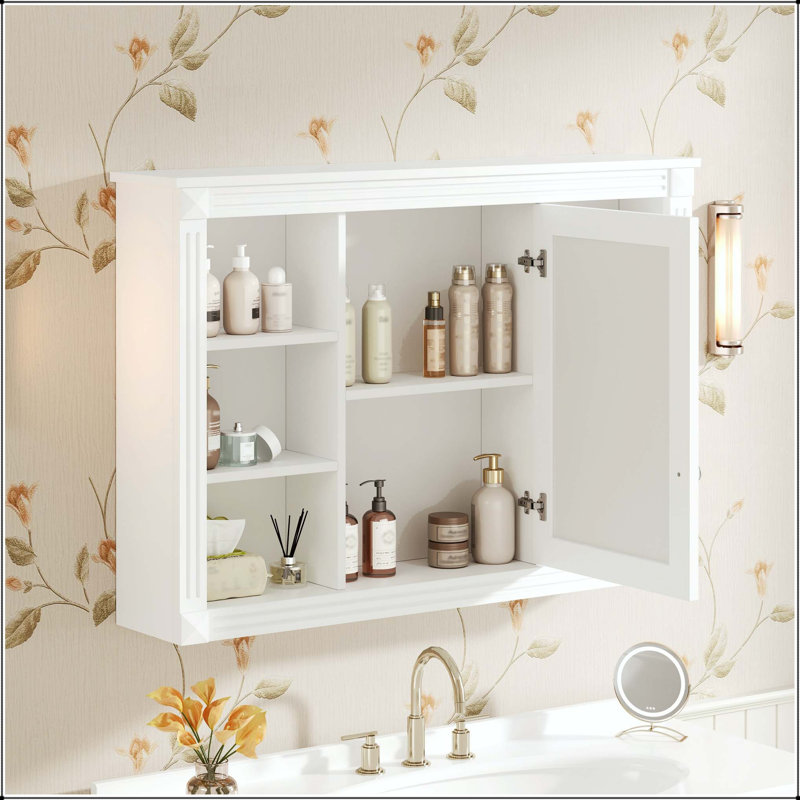 Pharmacie murale 42 pouces avec 6 tablettes ouvertes et tablettes réglables - Blanc