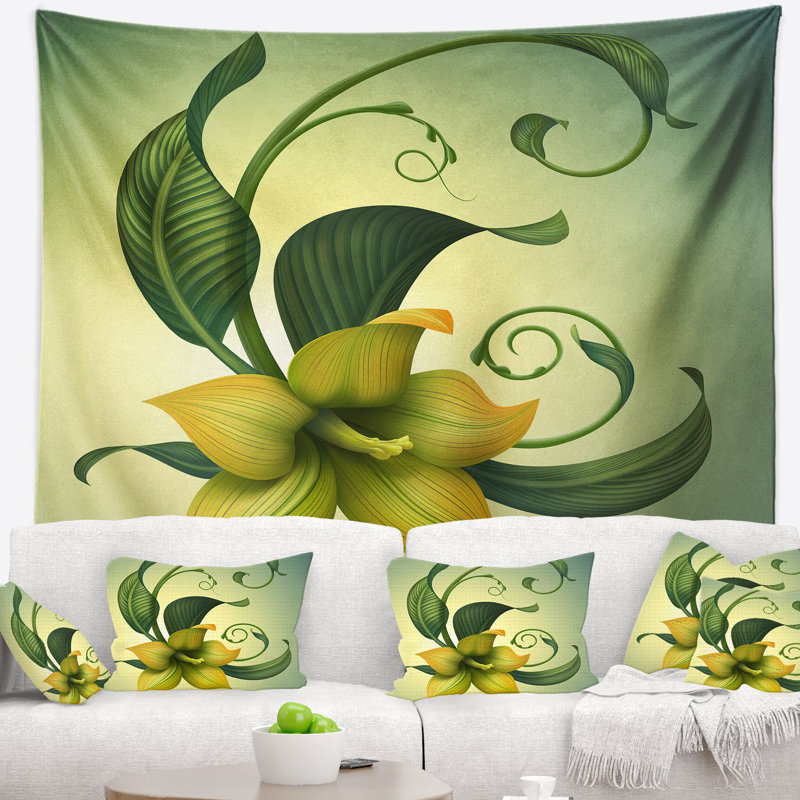 Tapisserie fleur floral jaune floral, H 32 po x l 39 po