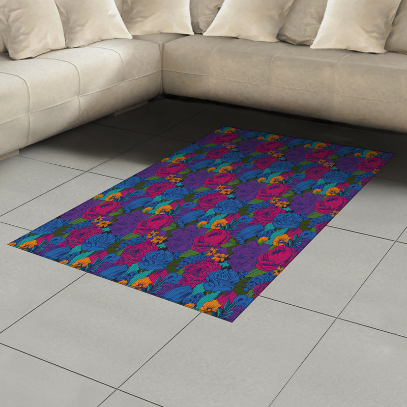 Tapis décoratif floral à haute densité en fibres de polyester, Rectangle— 4 pi x 5 pi 8 po