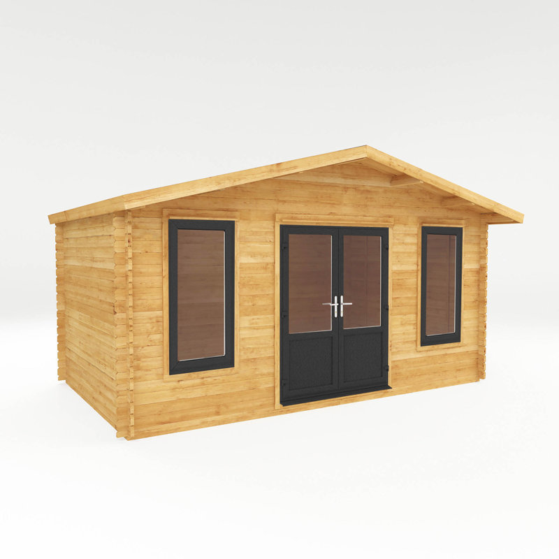 16ft x 10ft Retreat Log Cabin UPVC Windows & Doors (44mm), Grey/Natural Timber