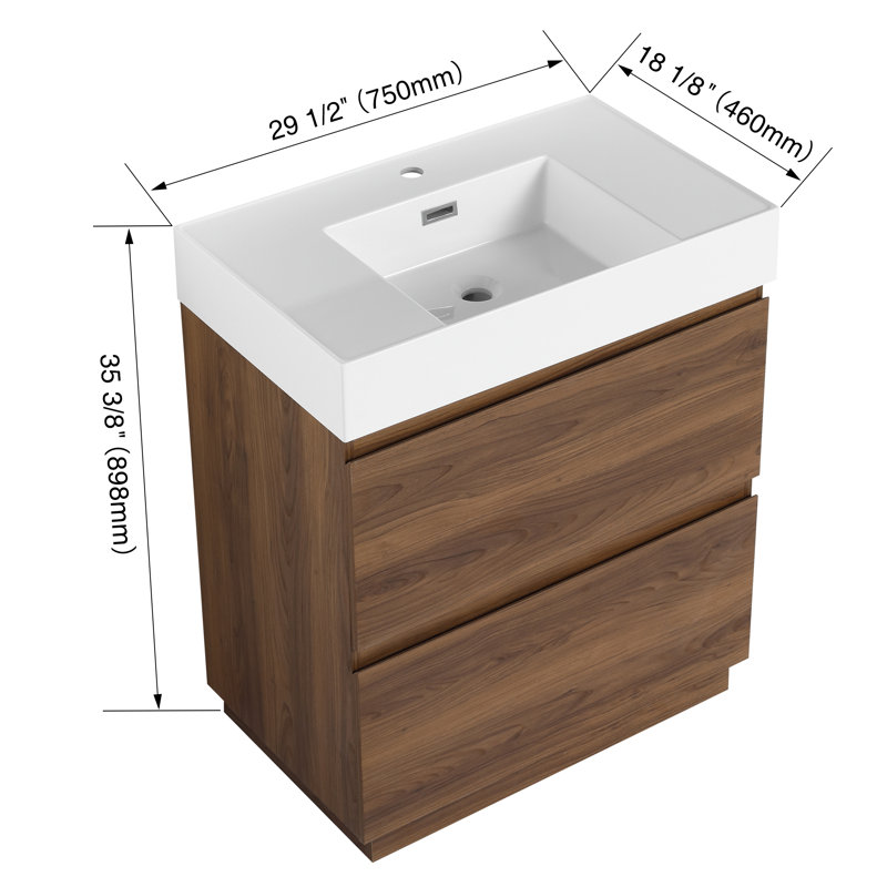 Petit meuble-lavabo 30 po pour salle d'eau avec deux tiroirs, facile à assembler, 30"