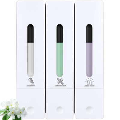 Shampoo and Conditioner Dispenser, No Drill Shower Soap,Refillable wall-mounted bottle set, BPA-free. 3x400ml.(White/Set of 3)