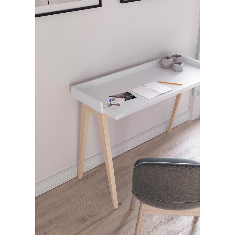 Mcraney Solid Wood Base Writing Desk, Light Oak, White