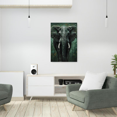 Green Jungle Elephant Abstract Contemporary Forest Landscape Wall Art Print 1 Piece Wrapped Canvas Wall Art