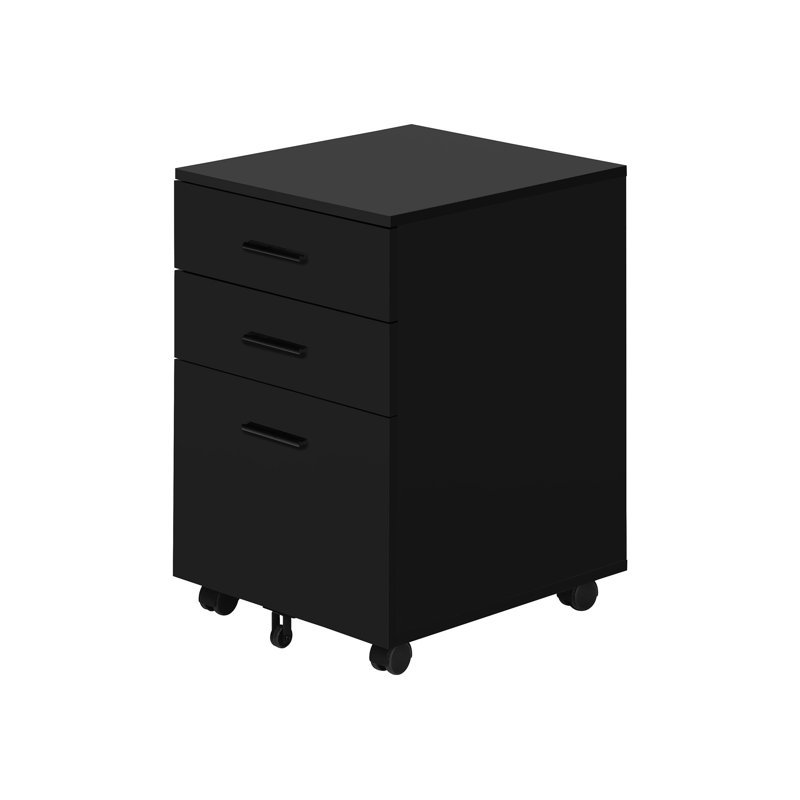 Black Laminate Rolling File Container, For Neat Office Organization Cabinet In Laminate, With Adequate Storage Drawers