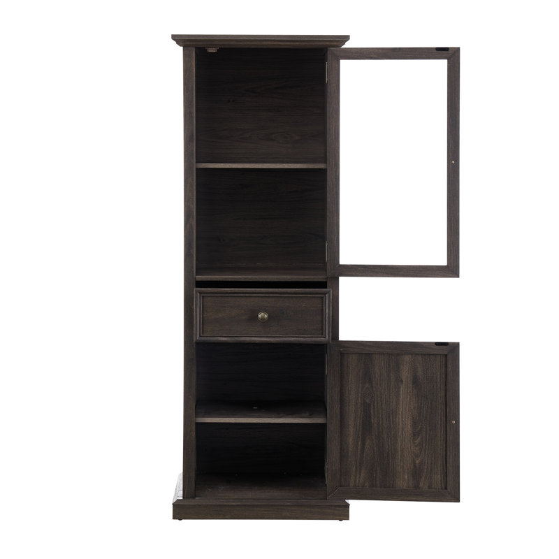 Spacious Storage Cabinet With Glass Door For Office - Brown Tall Elements Living Area